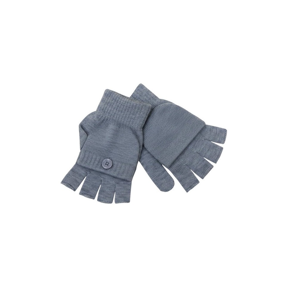 Time and Tru Pop Top Gloves Womens One Size Gray New Convertible Mitten Knit